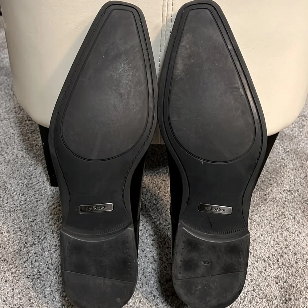 Magnanni Black Leather Monk Strap Loafers